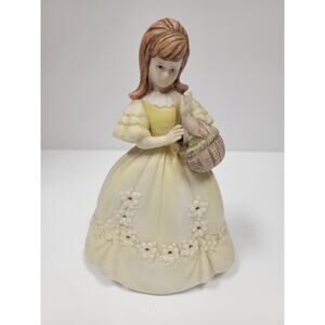 Vintage Ardalt Porcelain Girl In Yellow Dress With Basket 6" Figurine Pomander